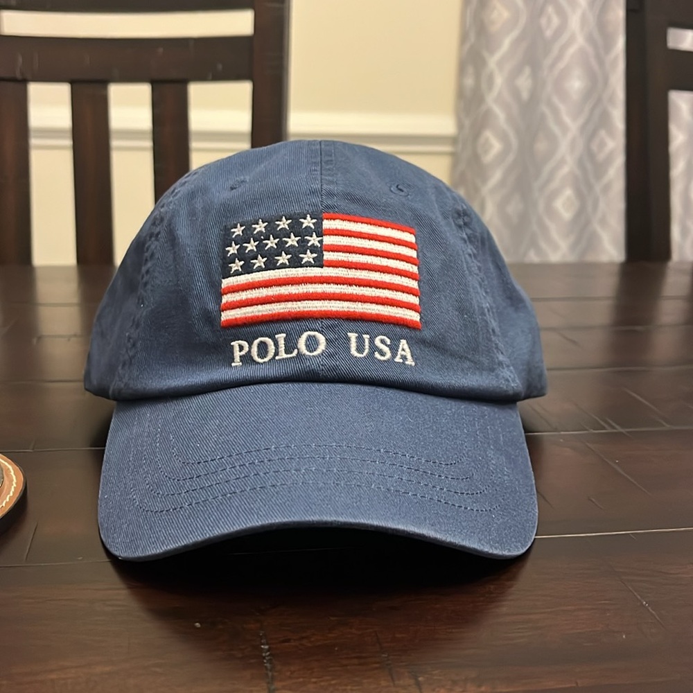 Polo USA Ralph Lauren American Flag Ball Hat Cap new Leather Strap Back One Size